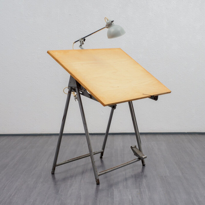 Vintage German drawing table in birch wood