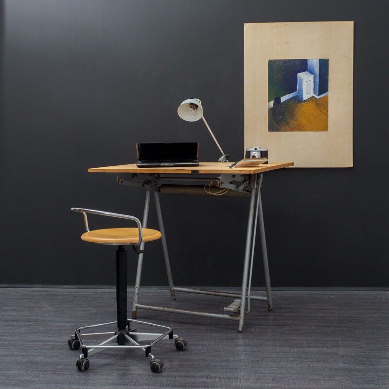 Vintage German drawing table in birch wood