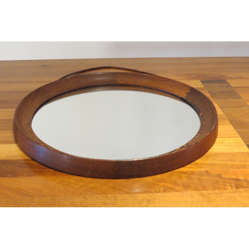 Miroir vintage rond en bois par Uno & Osten Kristiansson