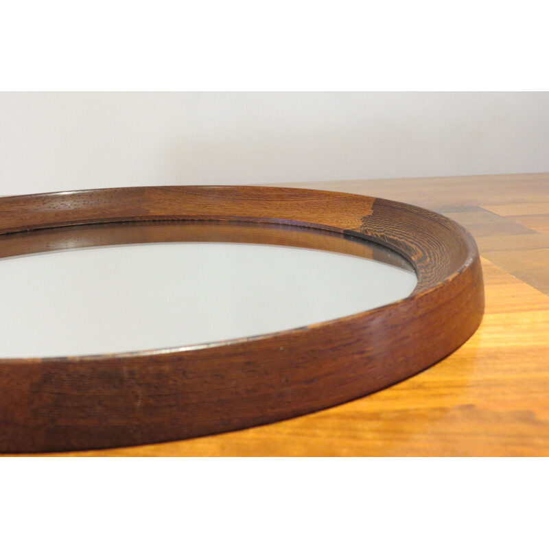 Vintage round hanging mirror in wenge by Uno & Osten Kristiansson