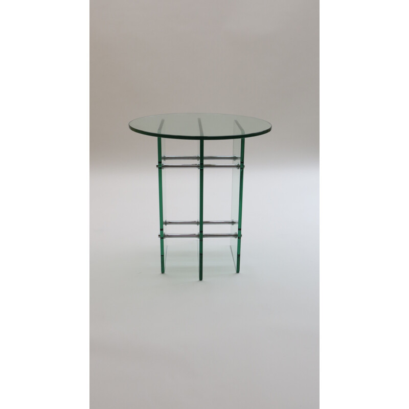 Vintage Swiss side table in glass and nickel