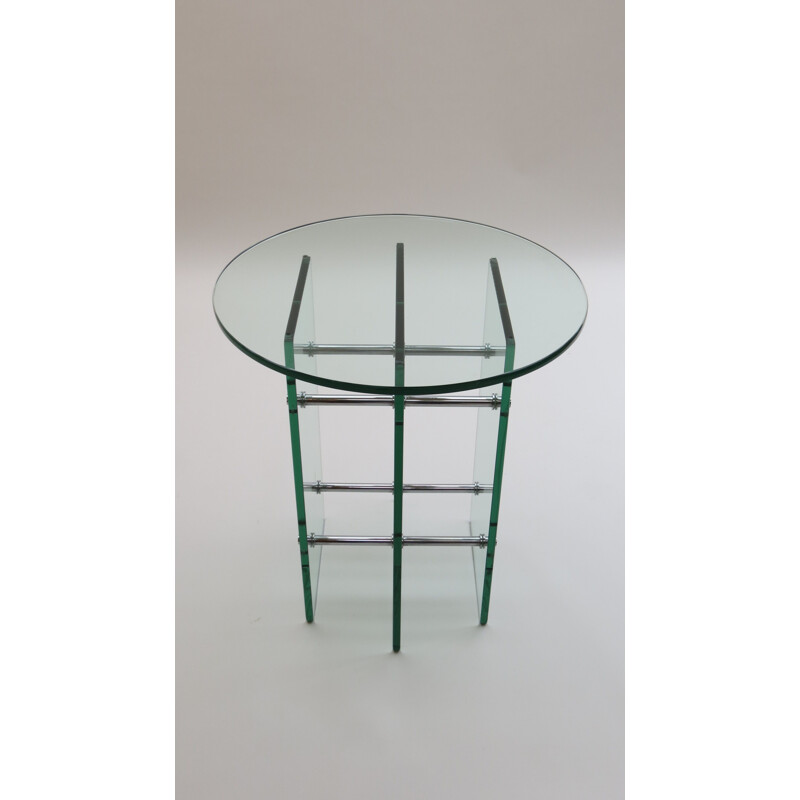 Vintage Swiss side table in glass and nickel