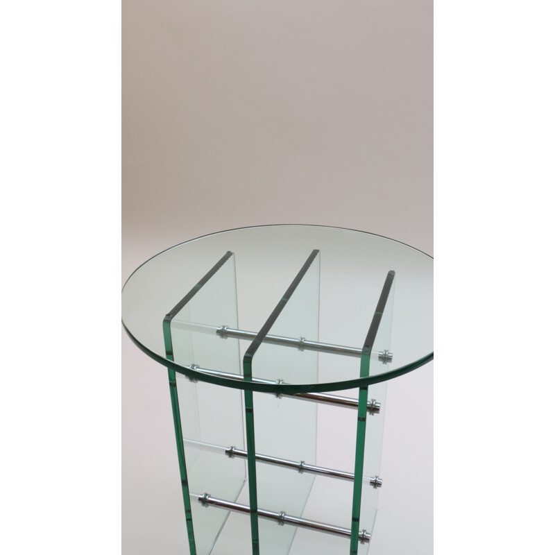 Vintage Swiss side table in glass and nickel