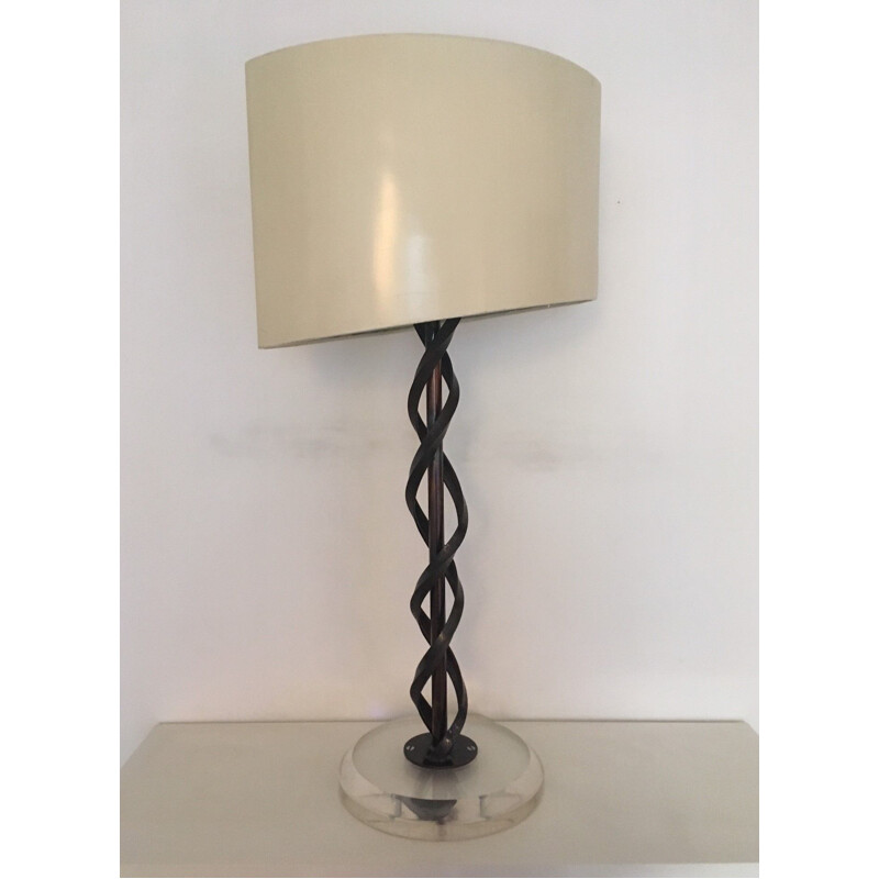 Sculptural vintage table lamp "DNA" in metal and Plexiglas, France 1980