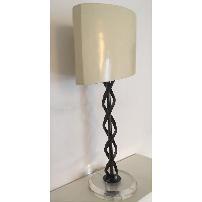 Sculptural vintage table lamp "DNA" in metal and Plexiglas, France 1980