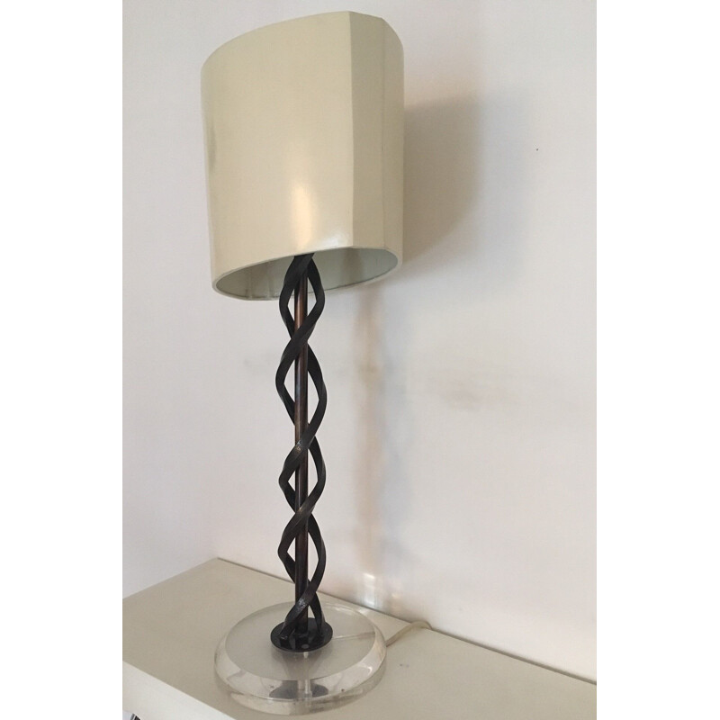 Sculptural vintage table lamp "DNA" in metal and Plexiglas, France 1980