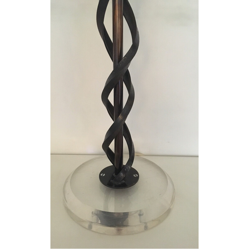 Lampada da tavolo scultorea vintage in metallo e plexiglas "DNA", Francia 1980