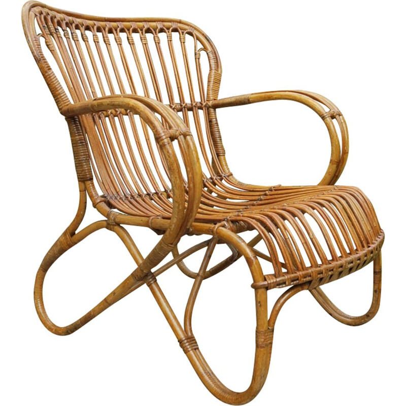 Vintage lounge chair in cane and rattan