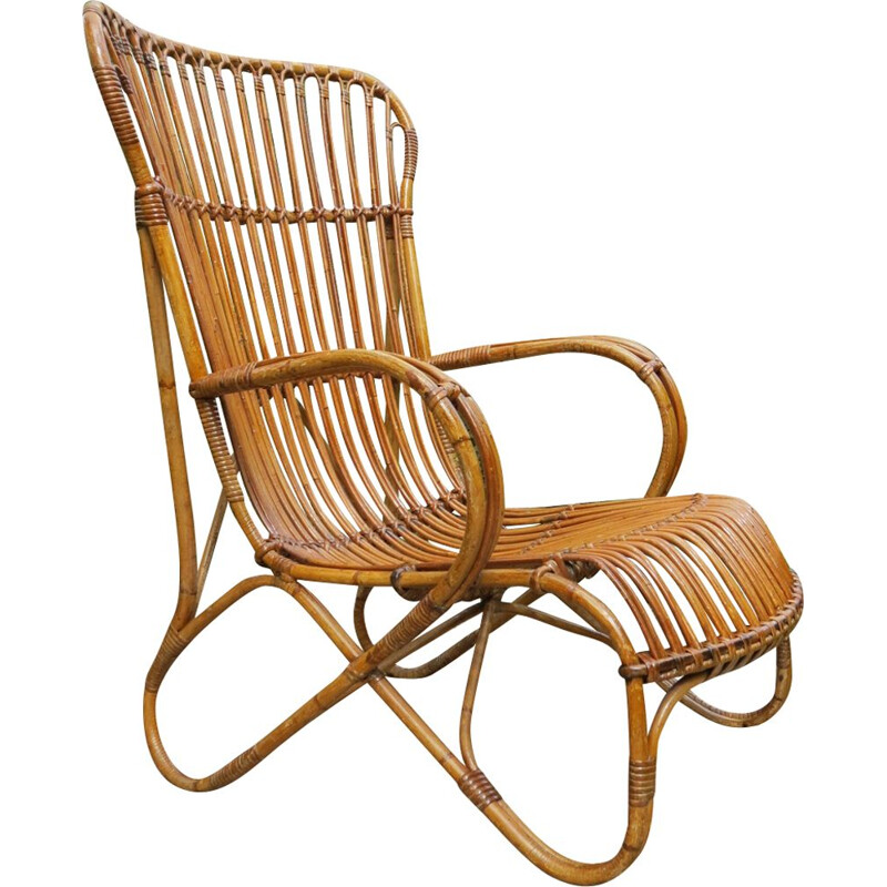Vintage armchair in cane and rattan