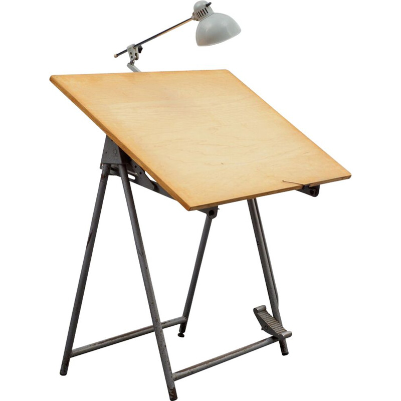 Vintage German drawing table in birch wood