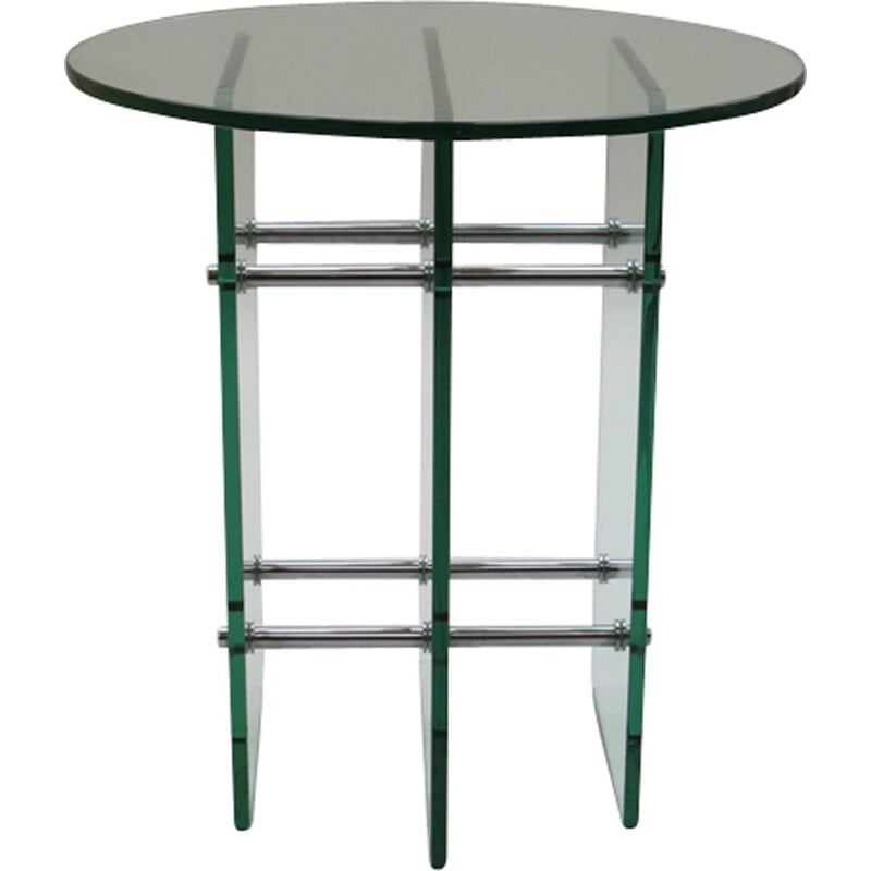 Vintage Swiss side table in glass and nickel