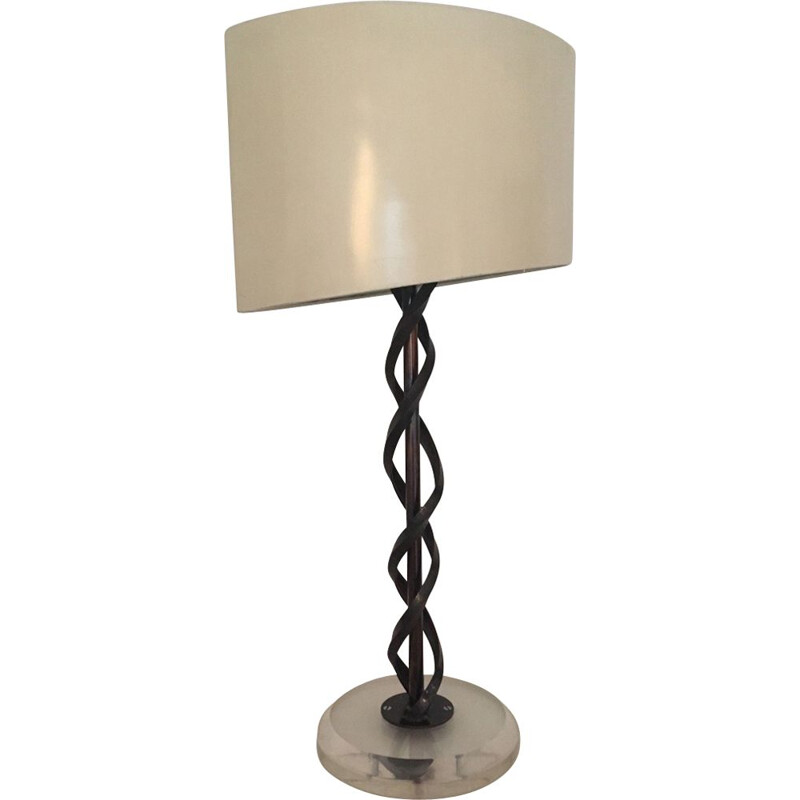 Sculptural vintage table lamp "DNA" in metal and Plexiglas, France 1980