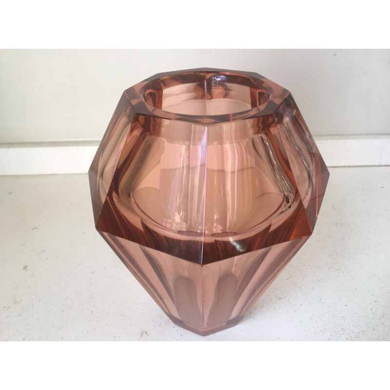 Transparent pink french vintage vase by Müller frères Lunéville 