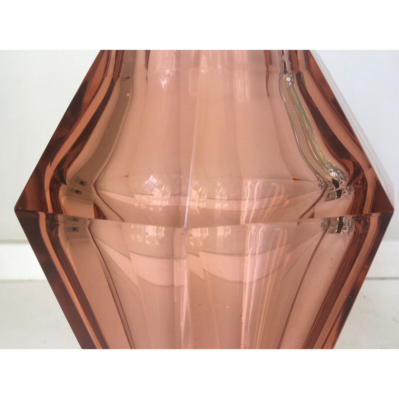 Vase vintage francais rosé transparent par Muller Frères Lunéville 