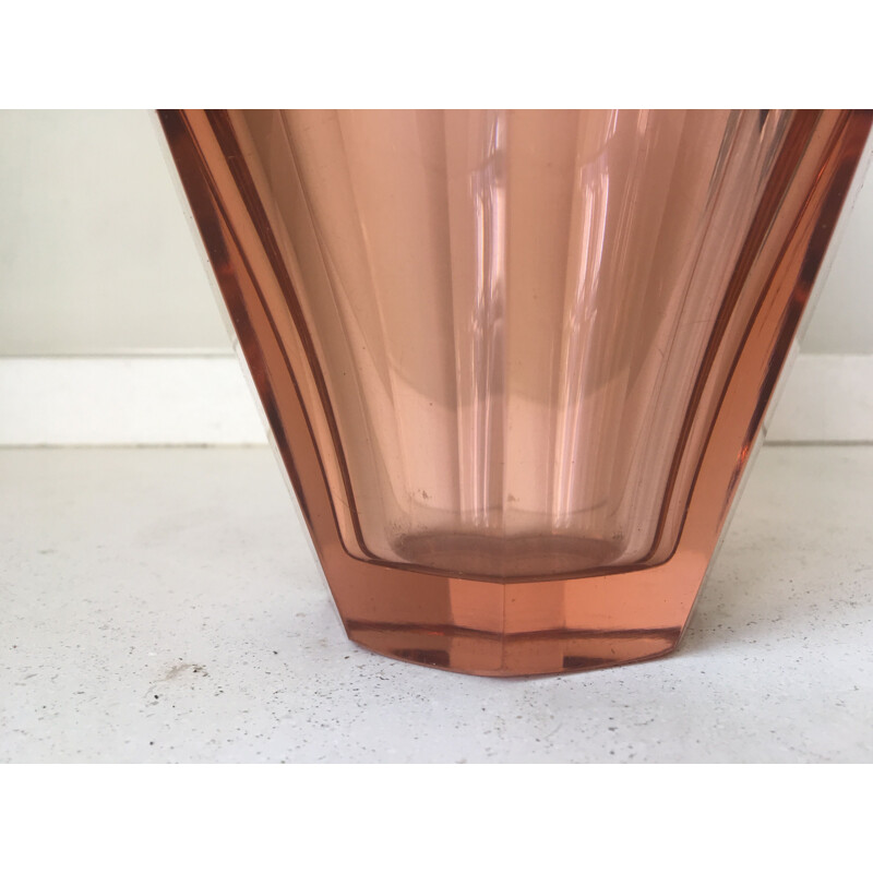 Vase vintage francais rosé transparent par Muller Frères Lunéville 