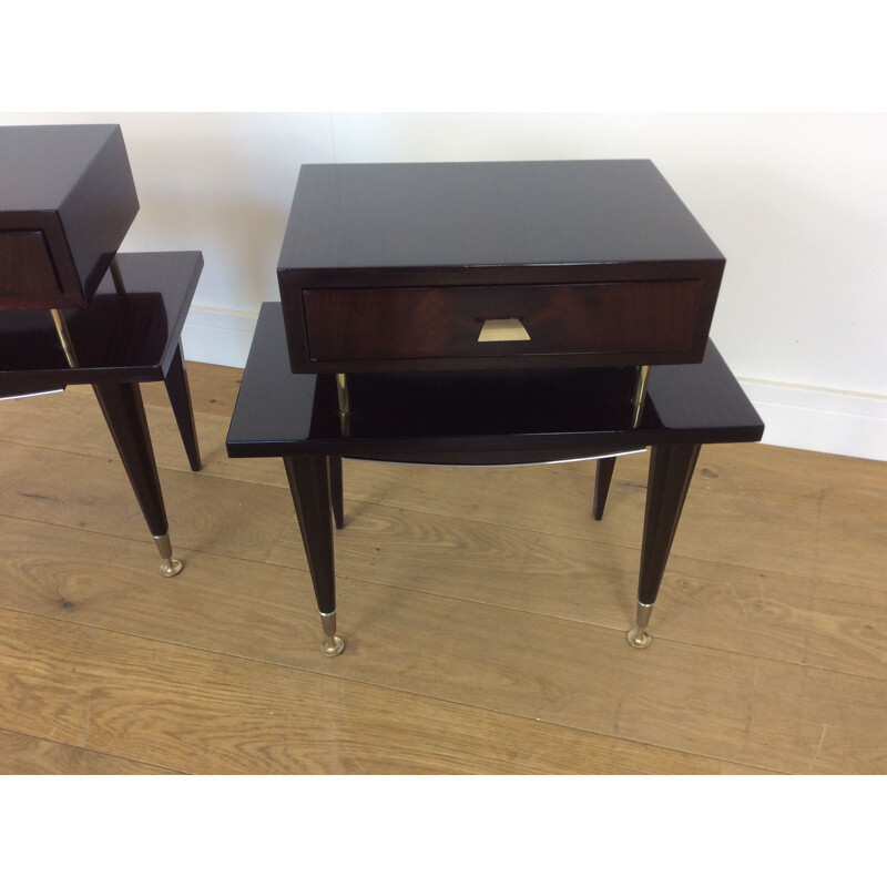 Set of 2 vintage Italian black bedside tables