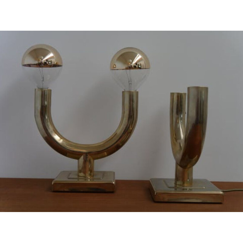 Set of 2 vintage lamps in golden metal