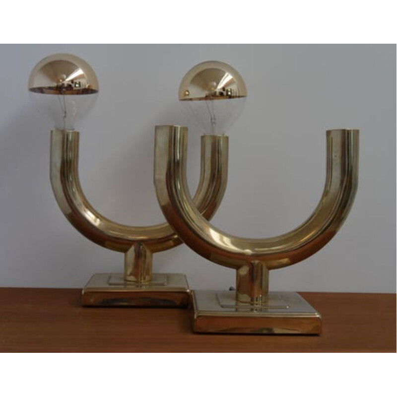 Suite de 2 lampes vintage en métal doré