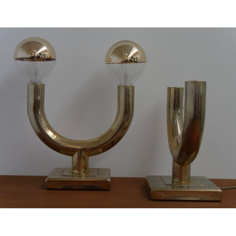 Suite de 2 lampes vintage en métal doré