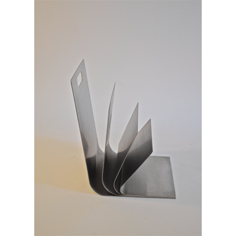 Magazine rack by Xavier Feal in brushed steel