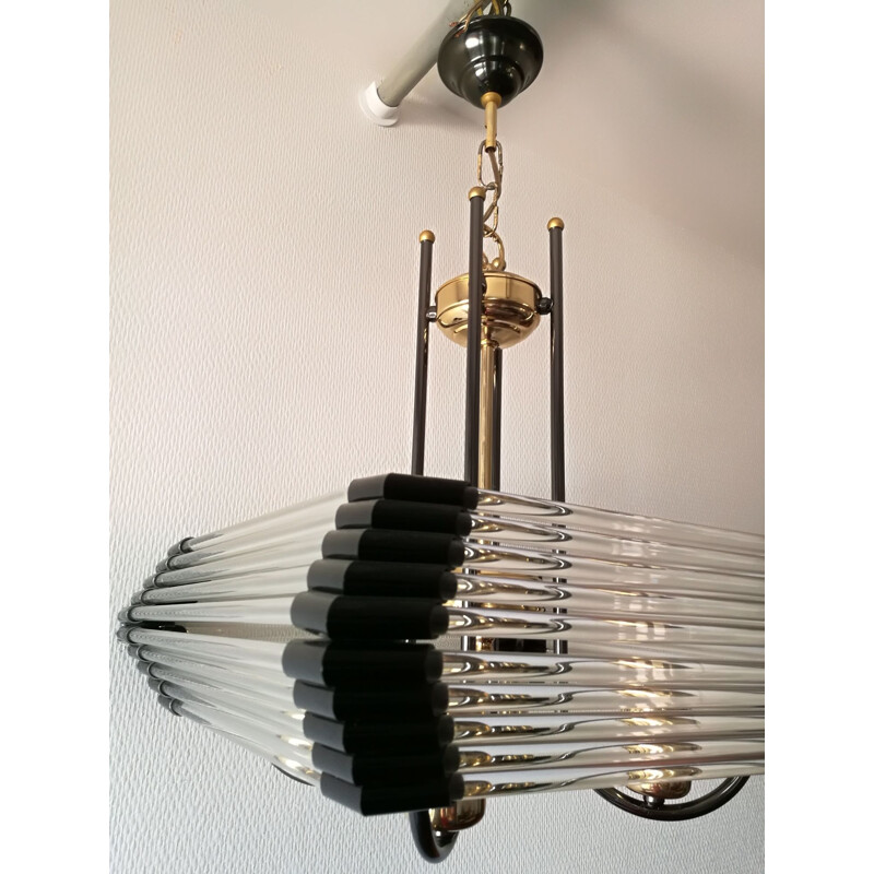 Vintage chandelier made of glass and metal