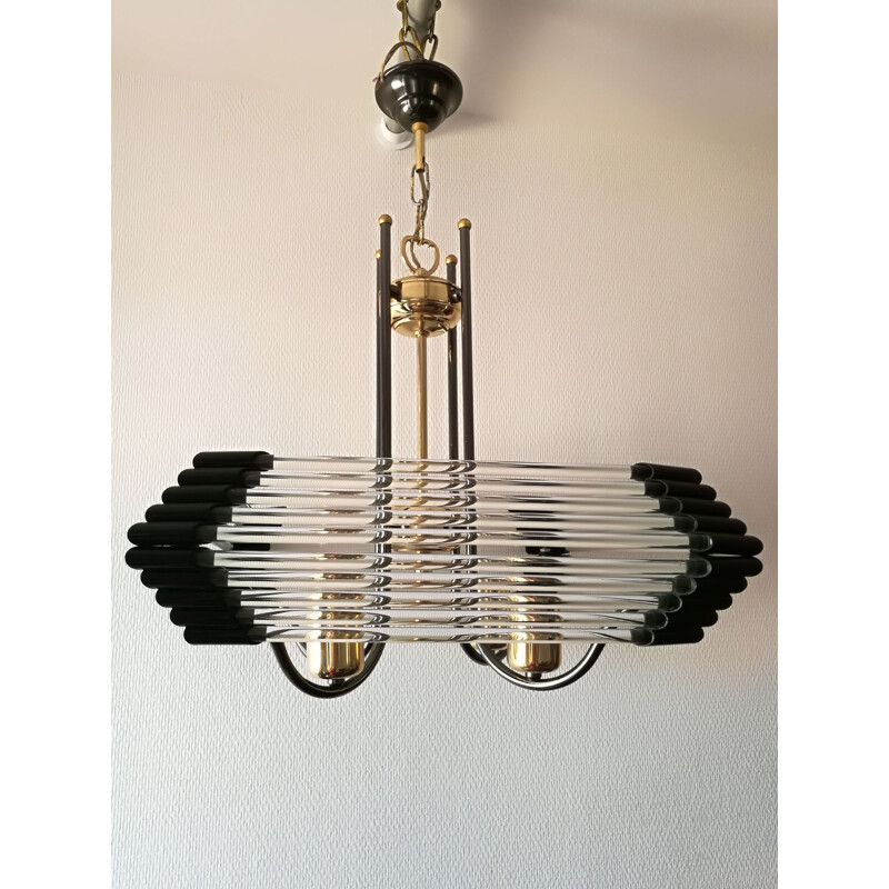 Vintage chandelier made of glass and metal