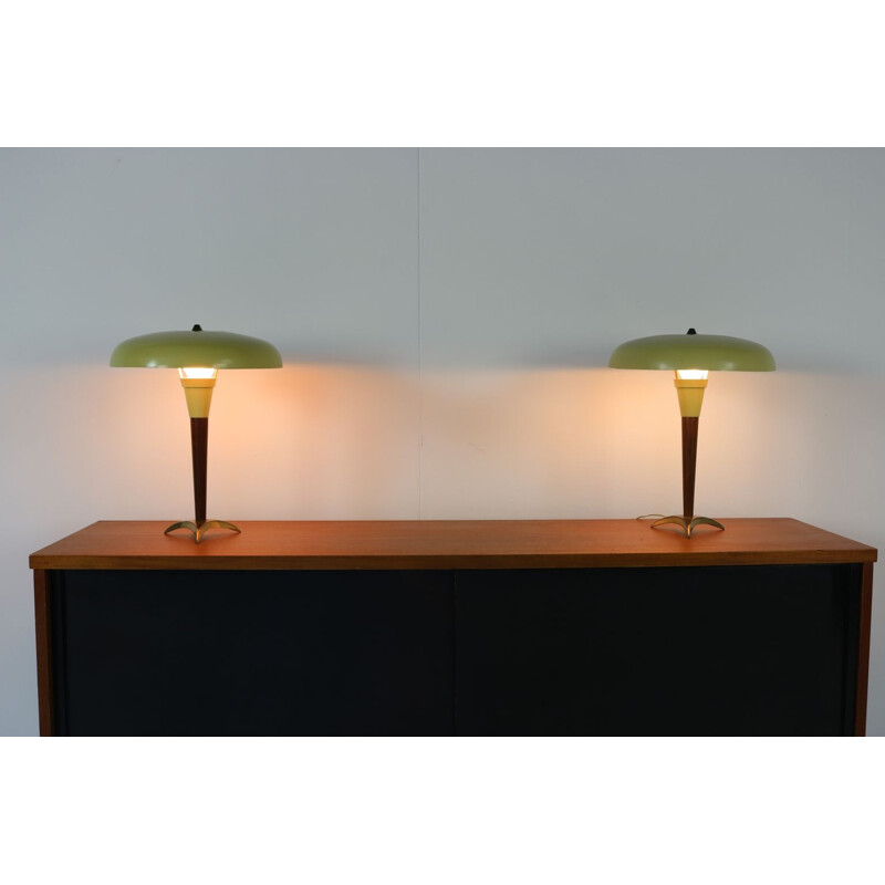 Suite de 2 lampes de table vintage en laiton par Philips