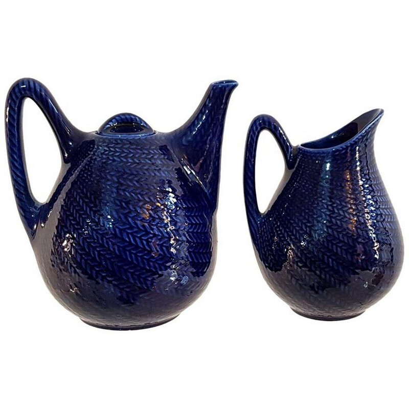 Vintage teapot and milk jug from the "Blåeld" series by Hertha Bengtsson for Rörstrand, 1950