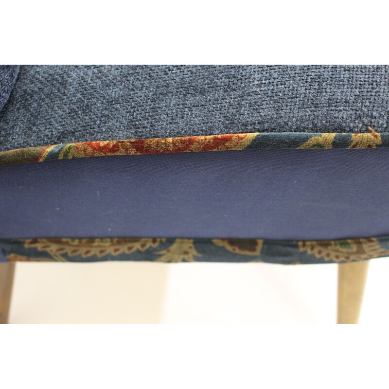 Vintage French armchair in fabric with shades of blue