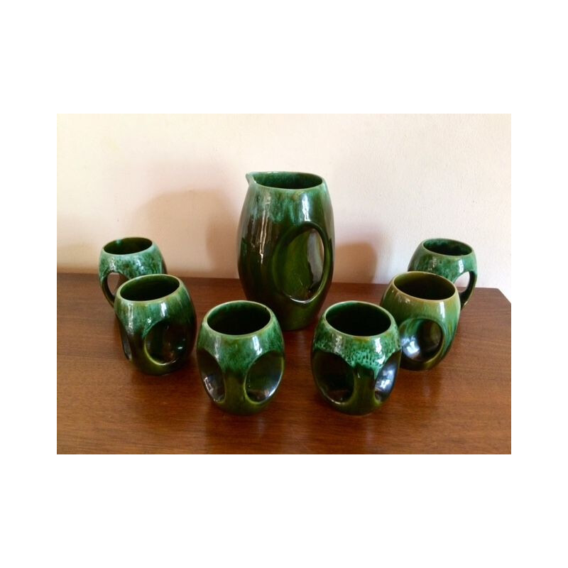 Set of 7 Pieces in Ceramic for Orangeade with Lava Drip Glaze