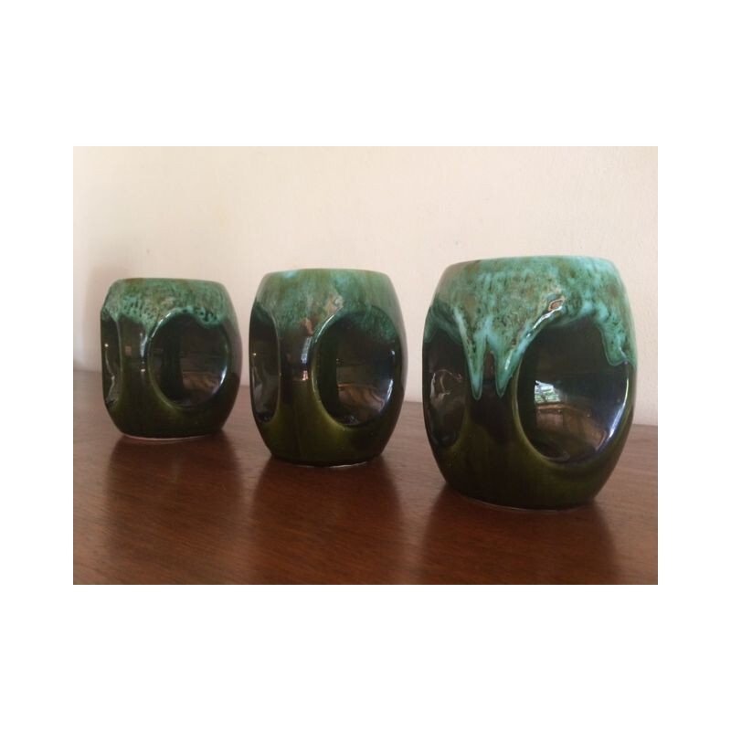 Set of 7 Pieces in Ceramic for Orangeade with Lava Drip Glaze