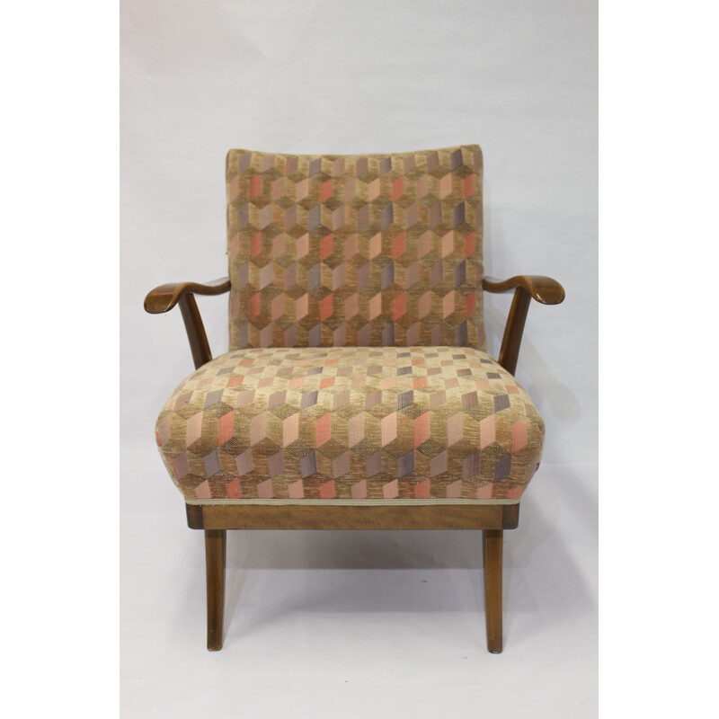 Vintage armchair with geometric Jacquard fabric