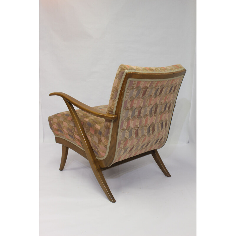 Fauteuil vintage avec tissu Jacquard géométrique