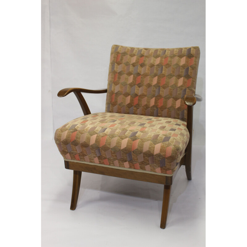 Vintage armchair with geometric Jacquard fabric