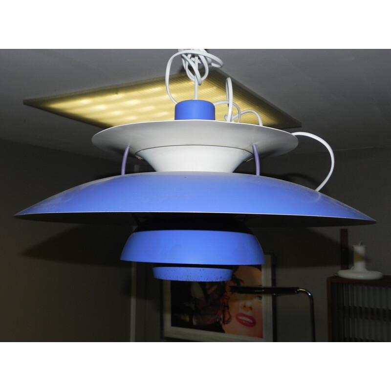 PH5 hanging lamp in sheet steel and blue lacquered aluminum, Poul HENNINGSEN - 1960s