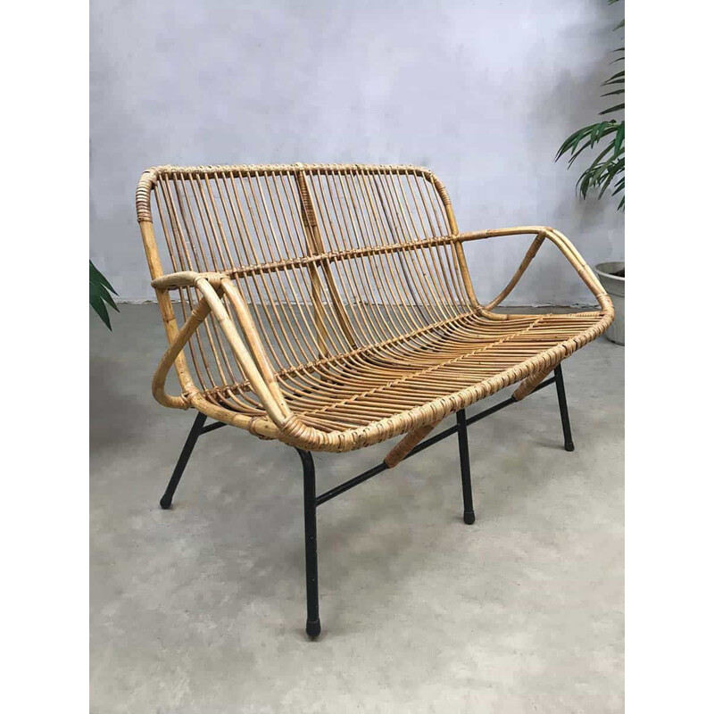 Dutch Rattan Sofa Bench by Rohé Noordwolde