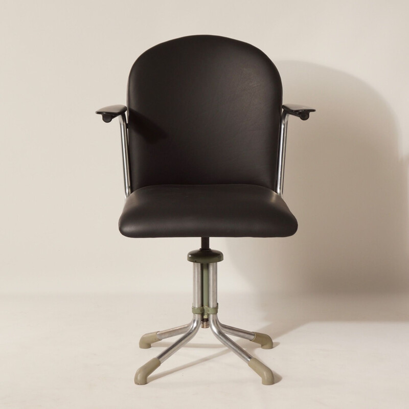 356 Desk Chair in Black Leather by W.H. Gispen