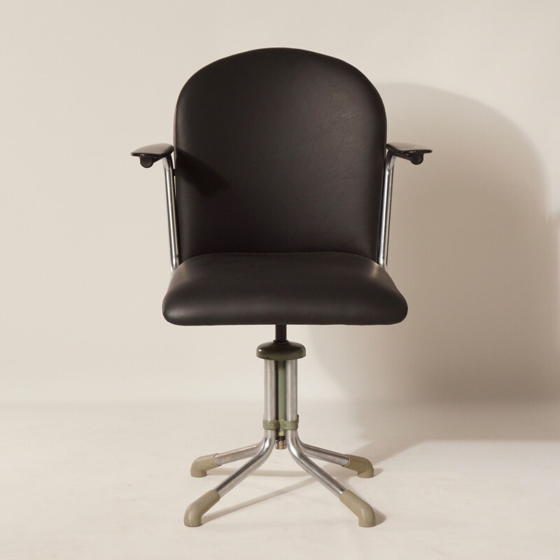 Chaise de bureau "356" en cuir noir par W.H. Gispen