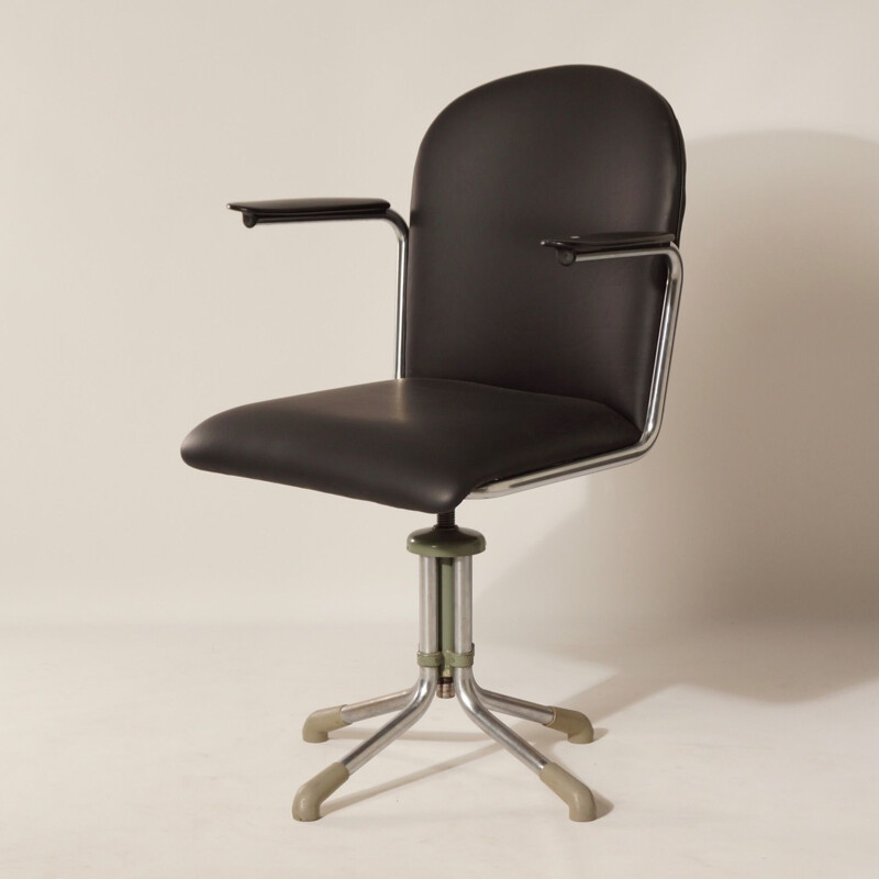 356 Desk Chair in Black Leather by W.H. Gispen