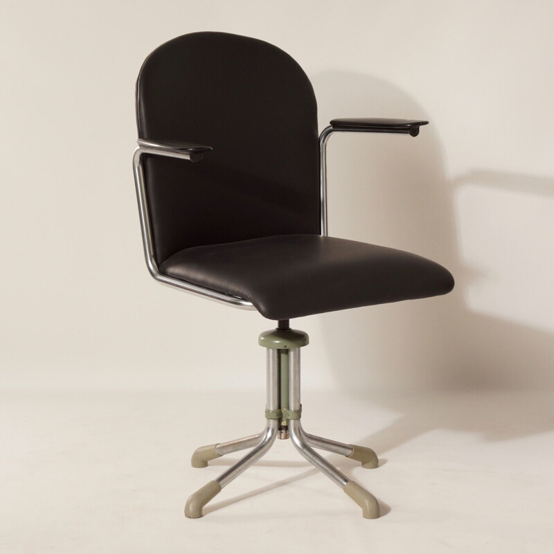 356 Desk Chair in Black Leather by W.H. Gispen