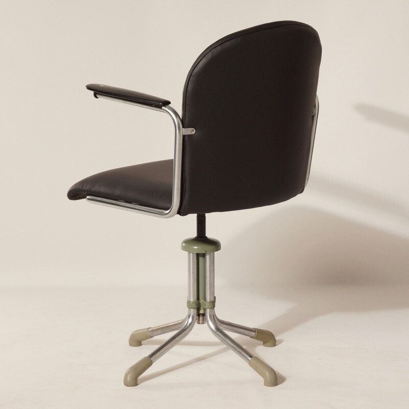 356 Desk Chair in Black Leather by W.H. Gispen