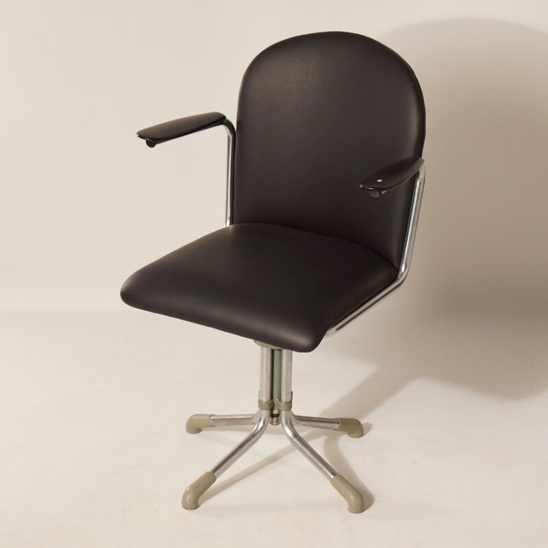 356 Desk Chair in Black Leather by W.H. Gispen