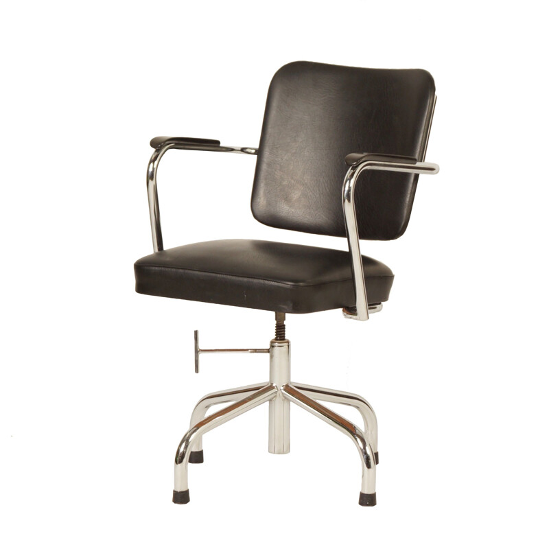 Black Tubular Desk Chair with Armrests by Fana