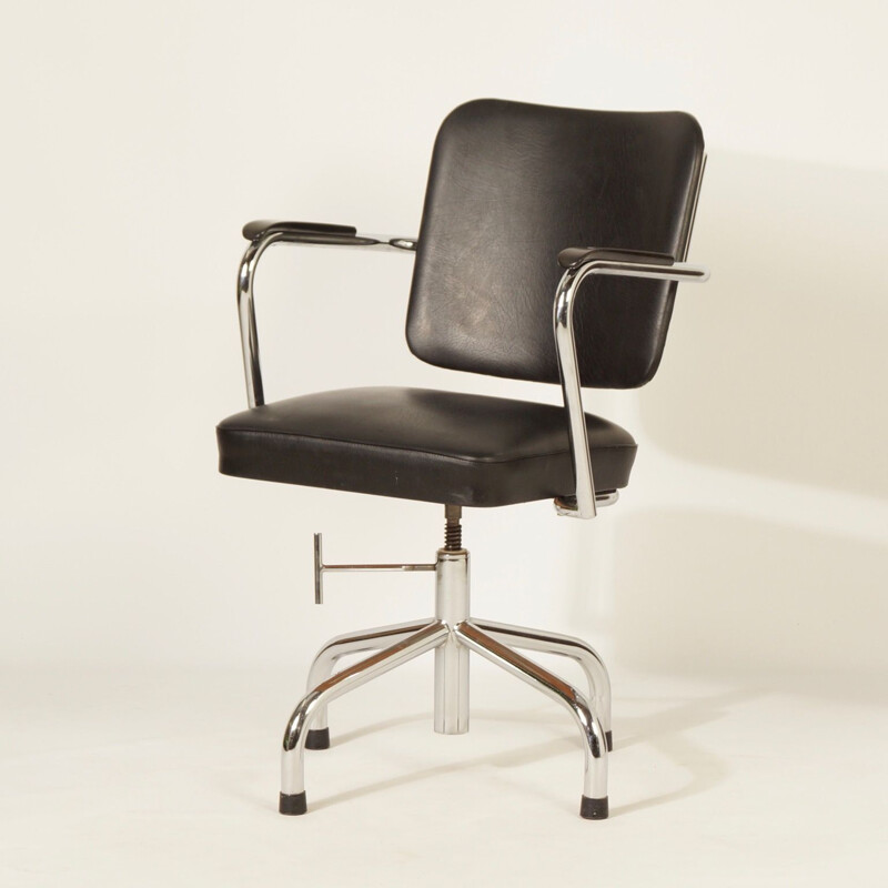 Black Tubular Desk Chair with Armrests by Fana