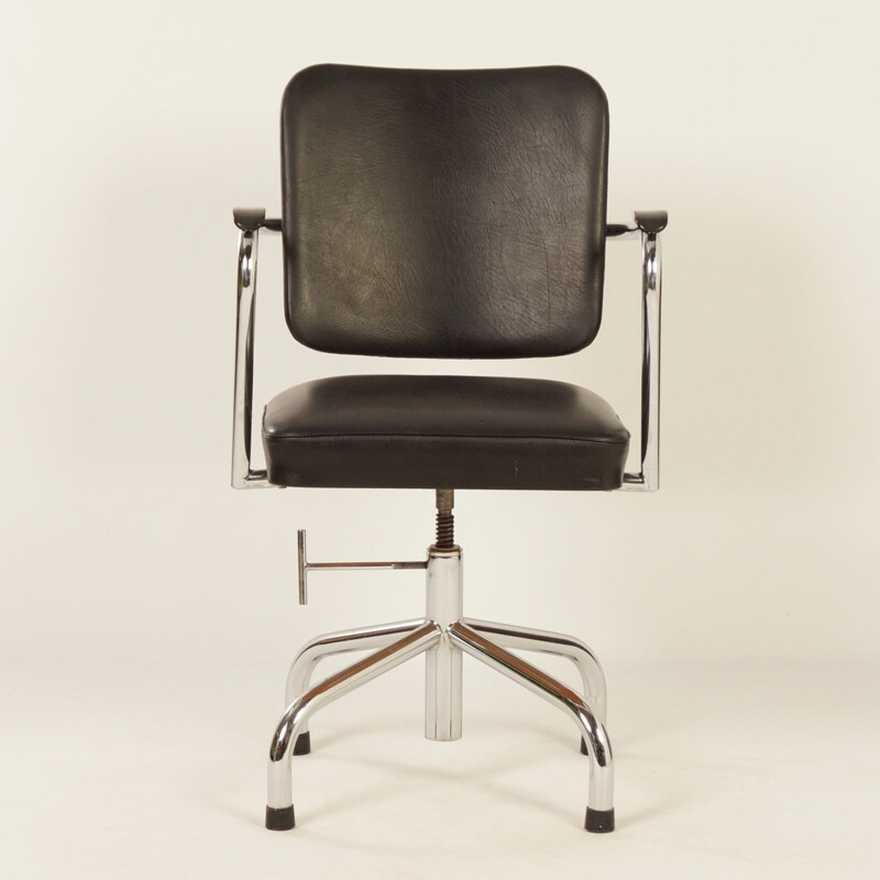 Black Tubular Desk Chair with Armrests by Fana