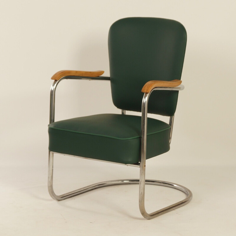 Suite de 4 fauteuils verts "Fana" scandinaves avec accoudoirs