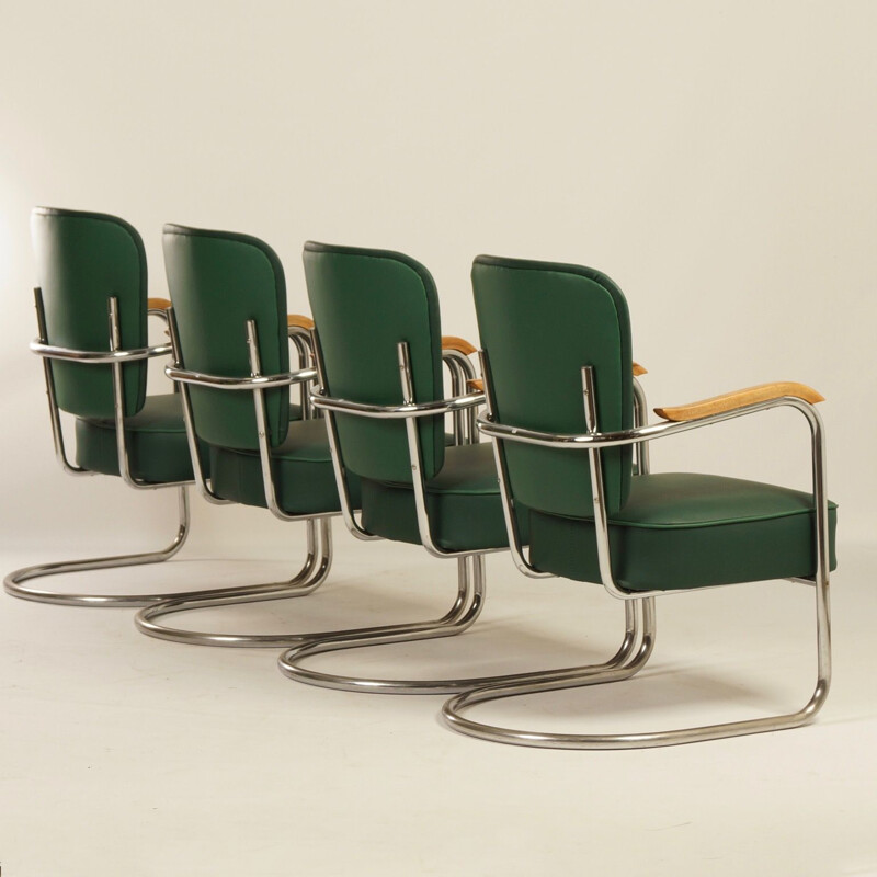 Set of 4 "Fana" green scandinavian armchairs With Armrests