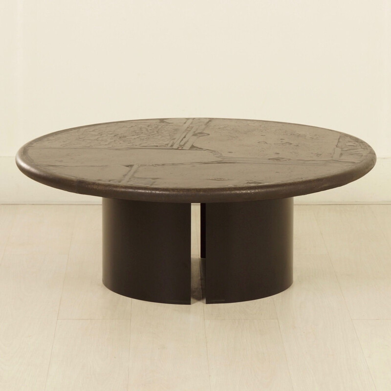 Brutalist round brown coffee Table by Paul Kingma