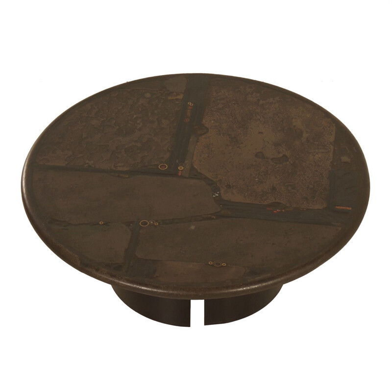 Brutalist round brown coffee Table by Paul Kingma