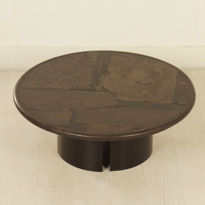 Brutalist round brown coffee Table by Paul Kingma